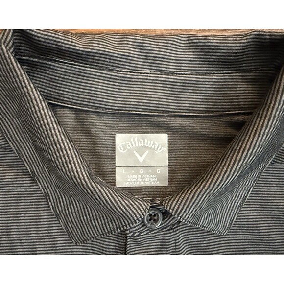 Callaway Polo Shirt Mens Large Gray Black Striped Performance Golf Polyester - Picture 4 of 12